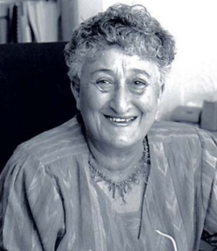 A black and white photo of Connie Benn