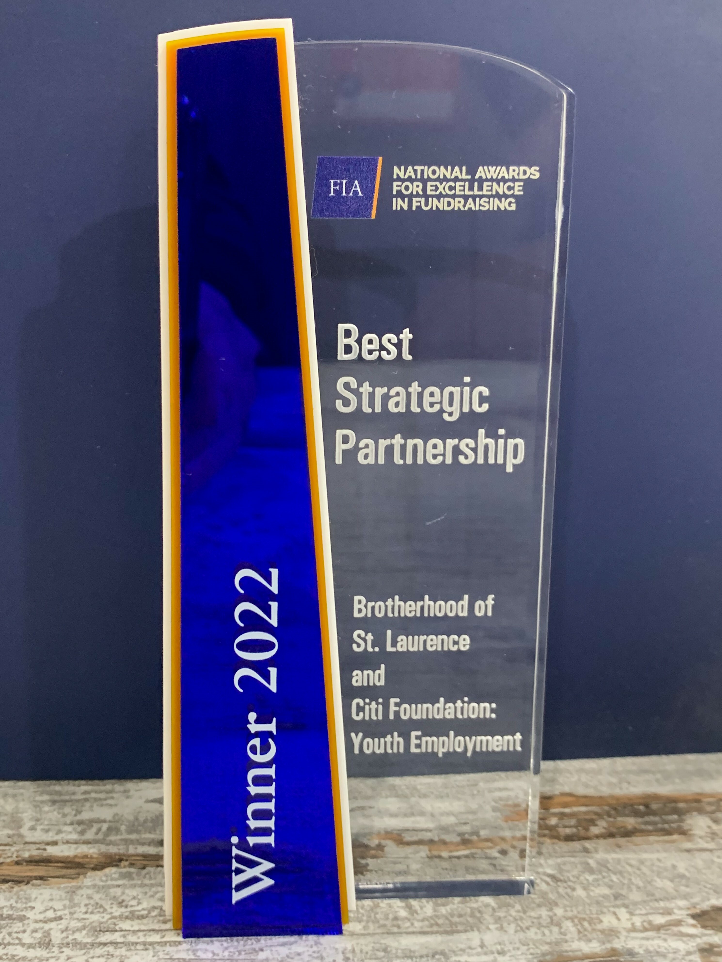 A trophy with Best Strategic Partnership Award written on it