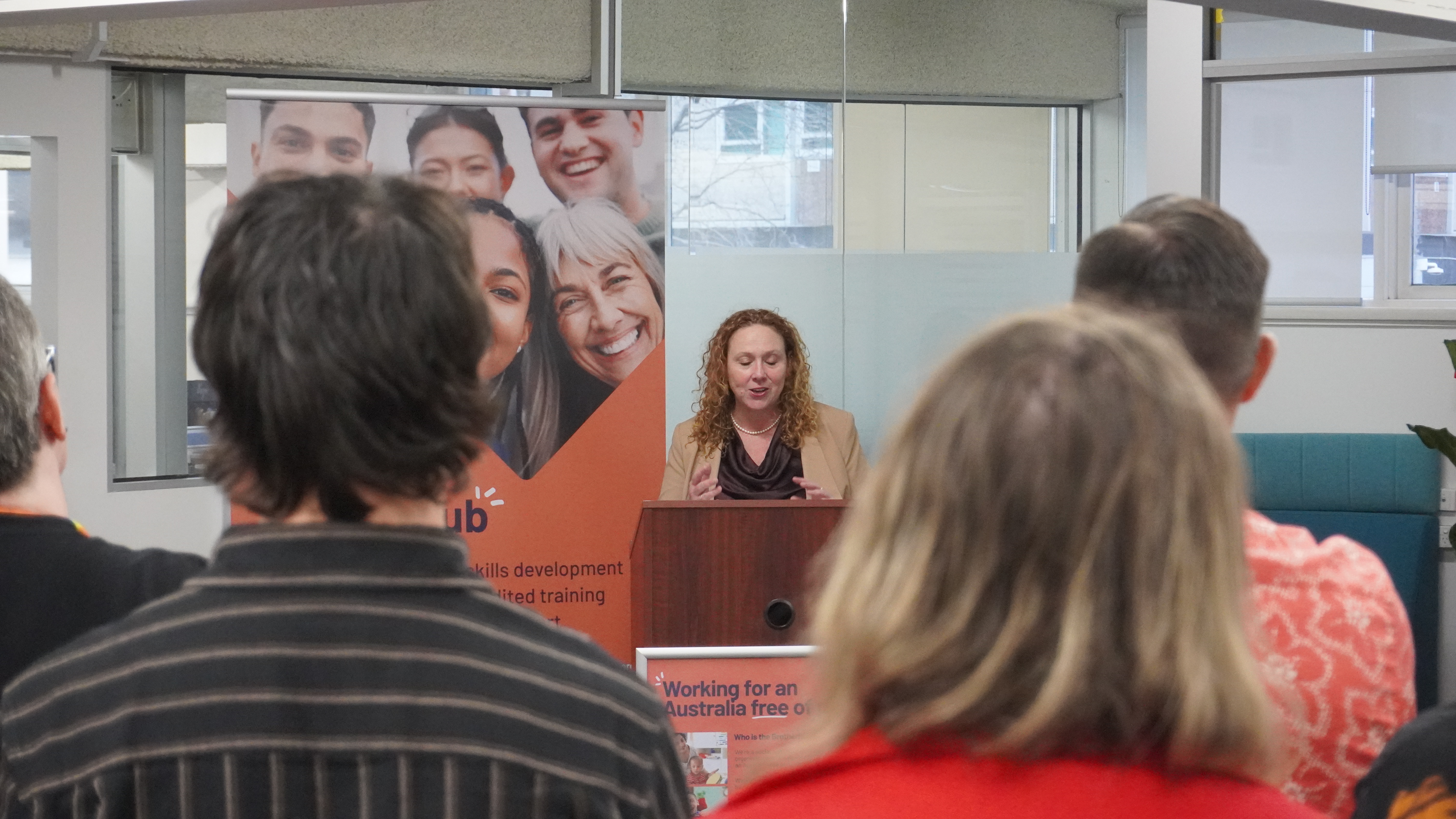 Minister for Jobs Melissa Horne speaks at the Yarra Thrive Hub launch.