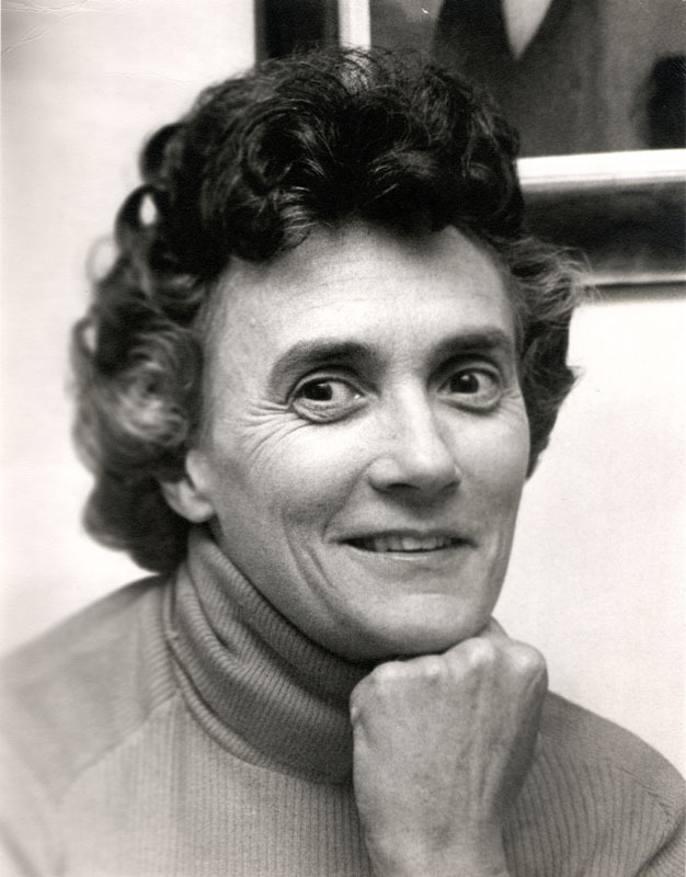 A black and white photo of Prue Myer.