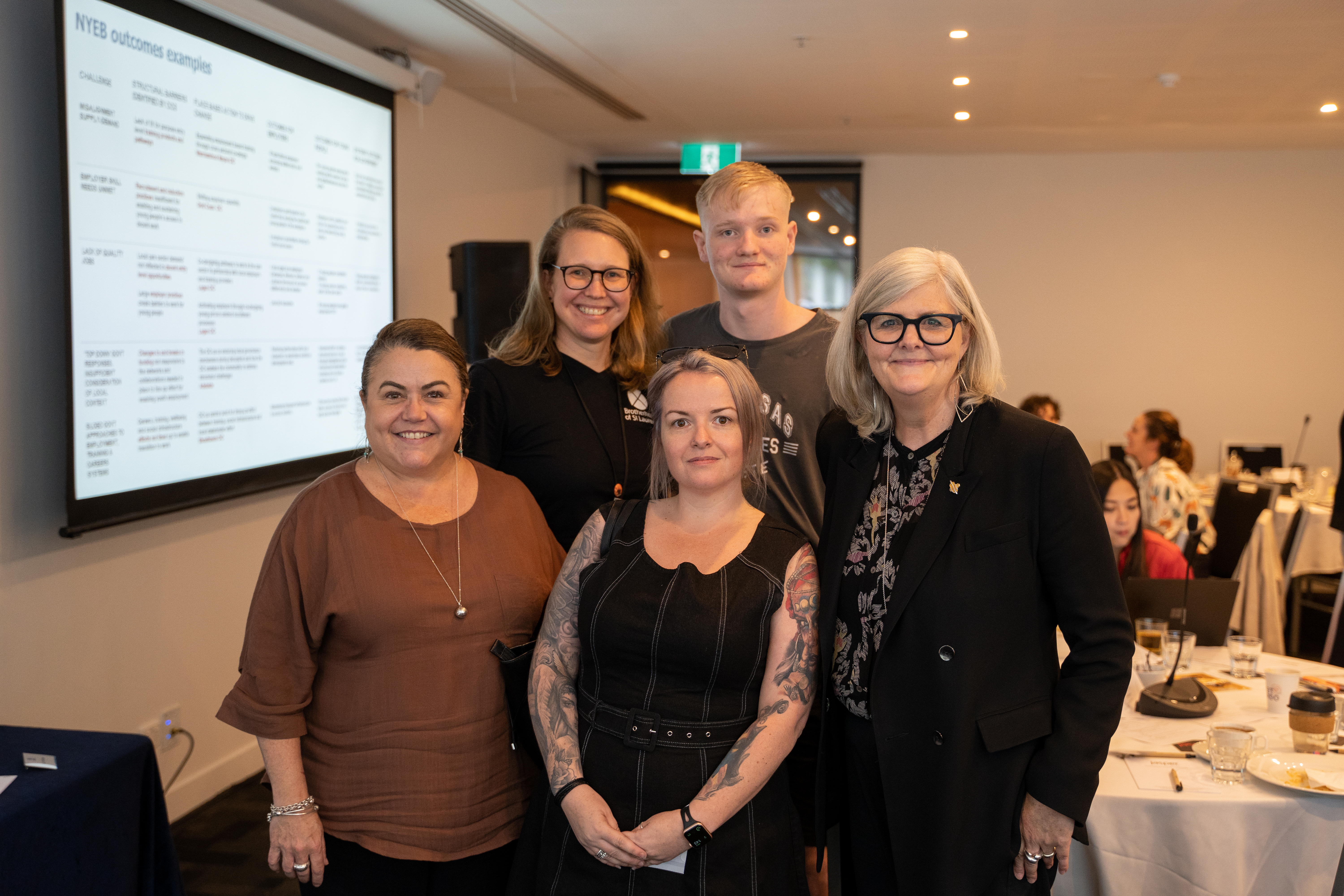 Sam Mostyn AO (far right) with participants from BSL’s National Youth Employment Body program
