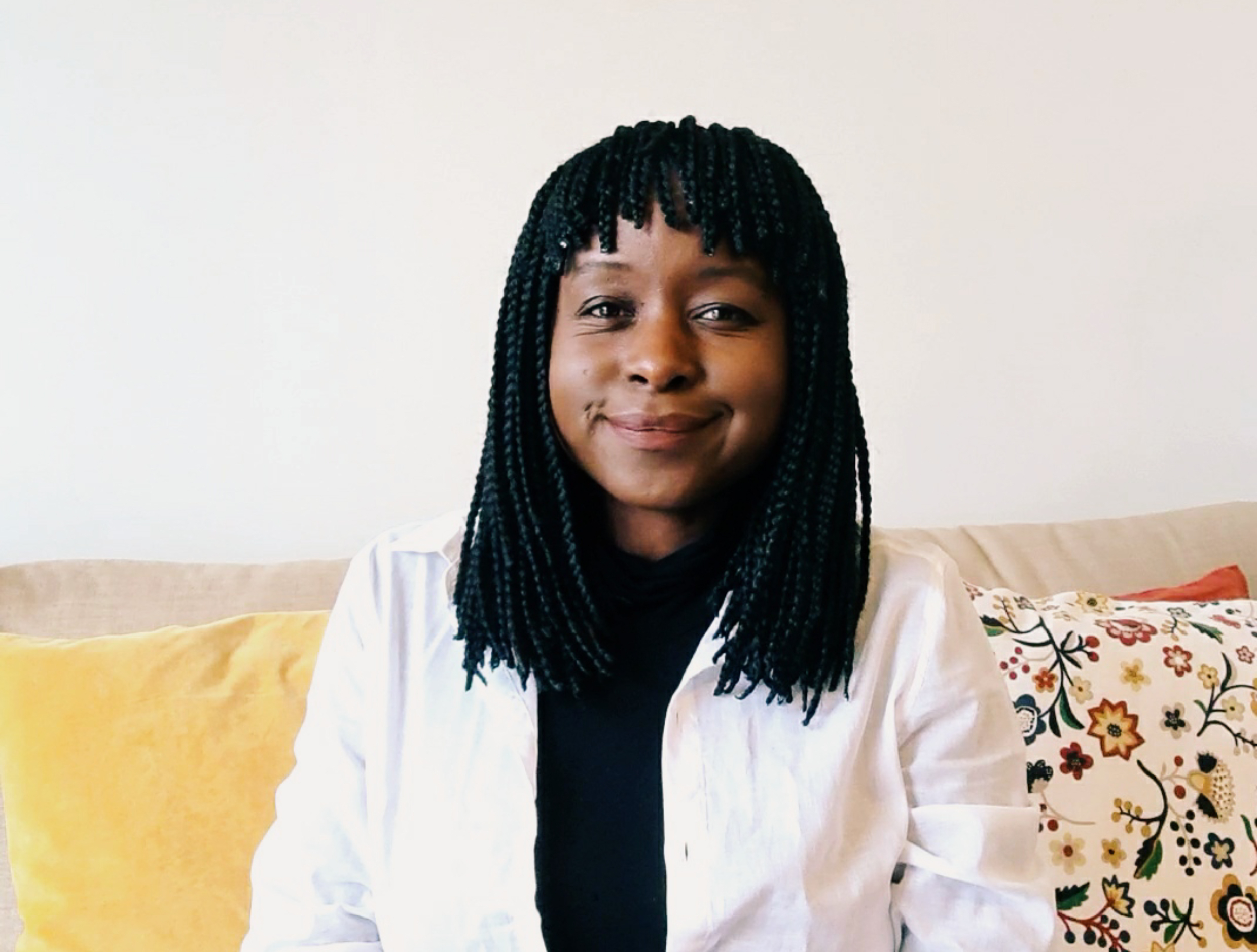 A woman sitting on a couch