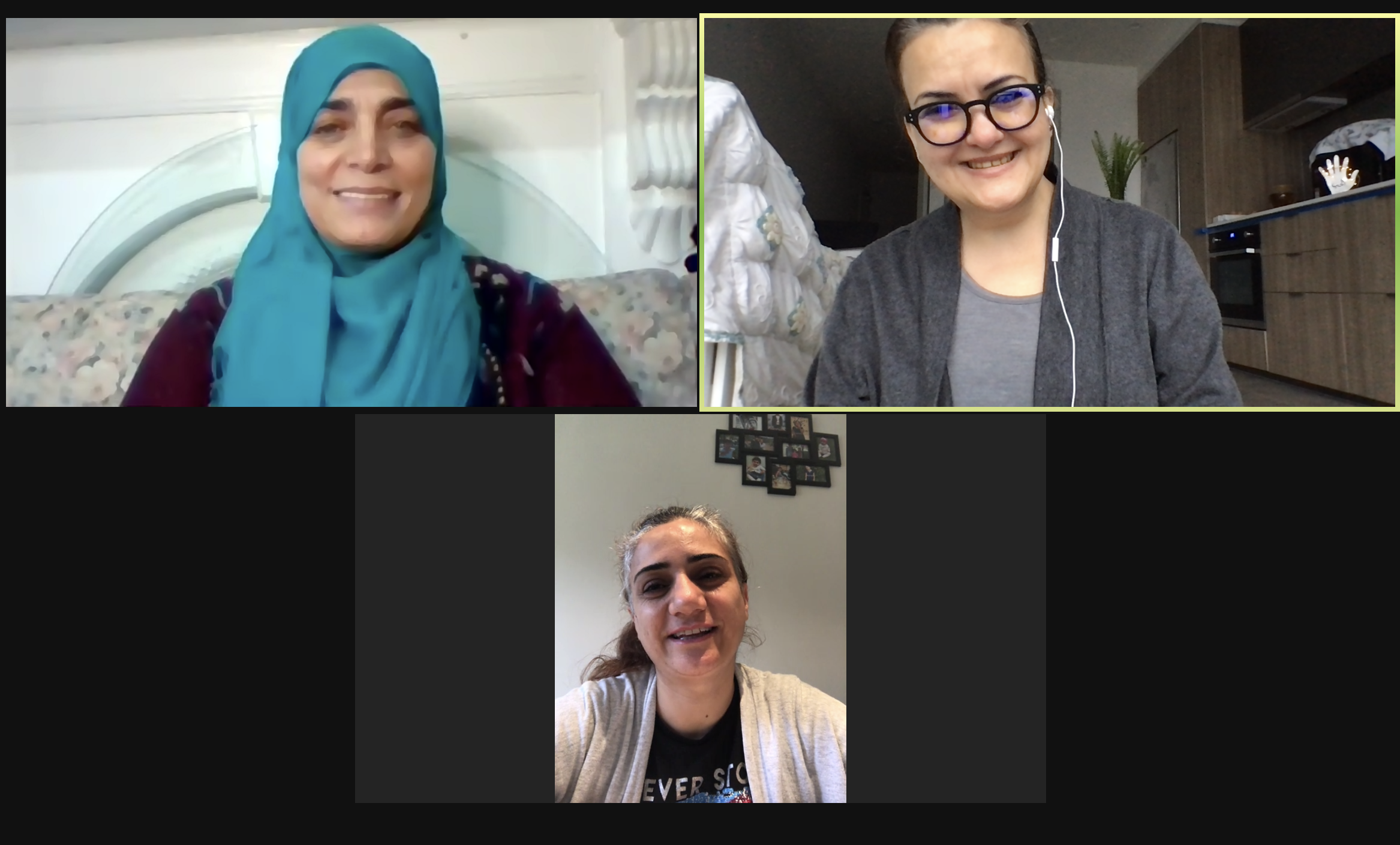 Three women in an online conference screen