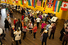 High shot of older people dancing