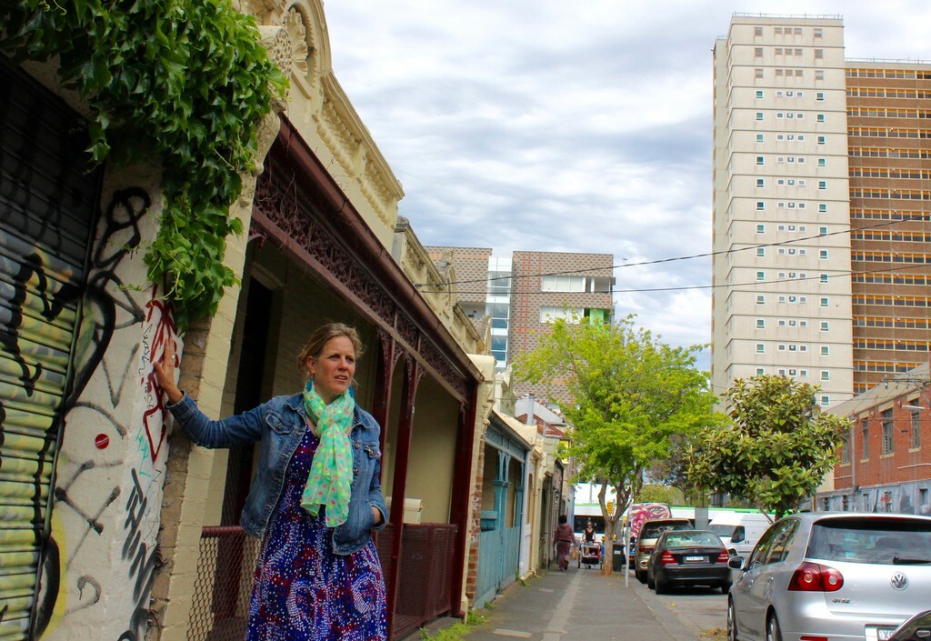 Dr Iris Levin in Fitzroy with Atherton towers in background
