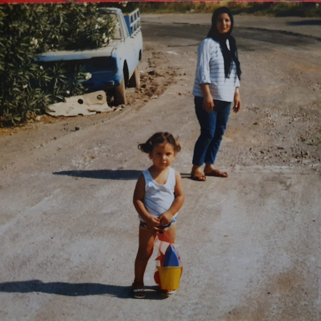 Zeinab with her daughter, Nos, in Greece, 1987. 