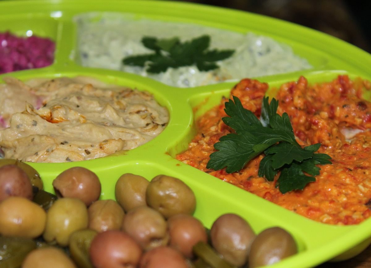 Plate of olives and dips