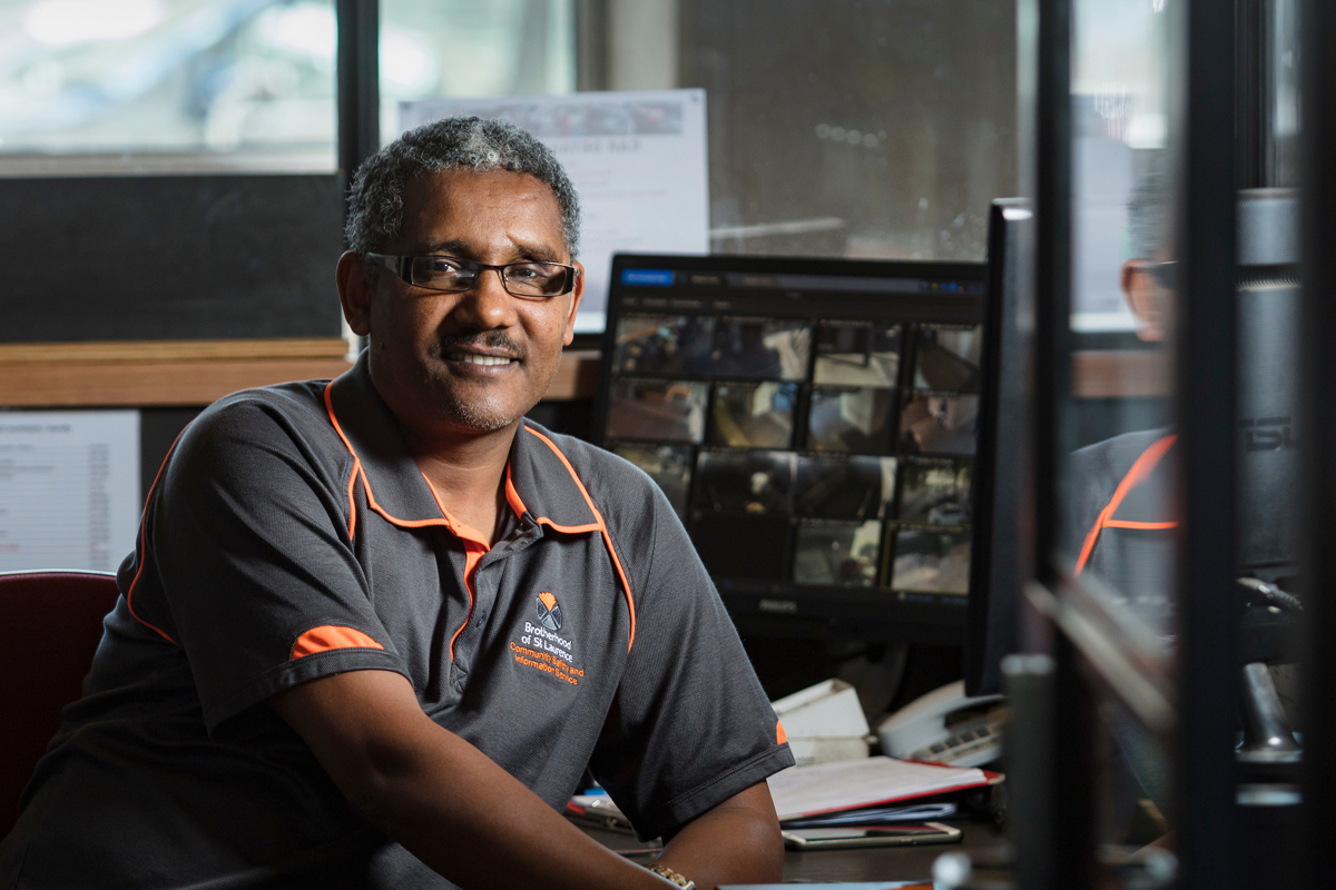 Abdi at work as a community security trainee in 2018.