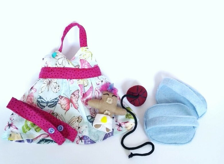 Milia Simielli products including bag, doll shoes and baby doll
